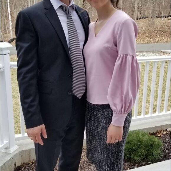 RACHEL Parcell Blush Pink Blouse Lantern Sleeves - Picture 6 of 9